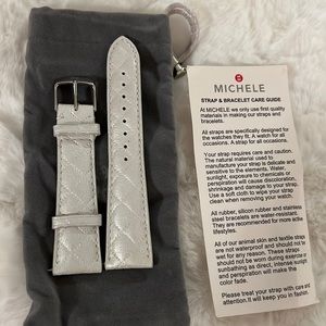 Michele 20mm pearlescent white leather watch strap